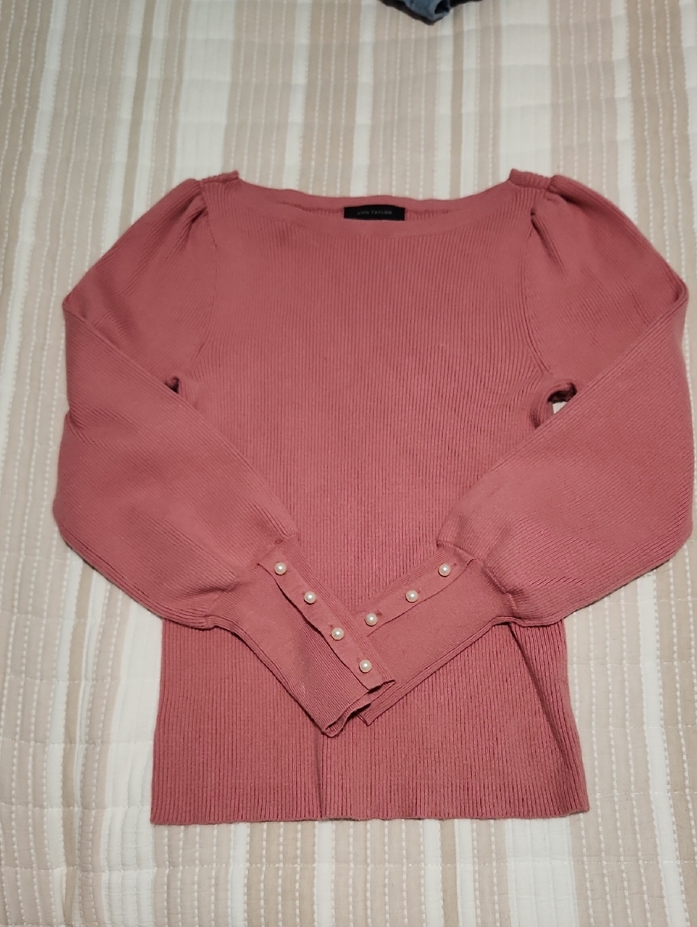 Ann Taylor Ribbed Knit Sweater in Rose Pink